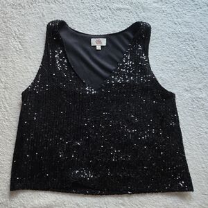 Love Black Sequin Tank Top Crop Sz S